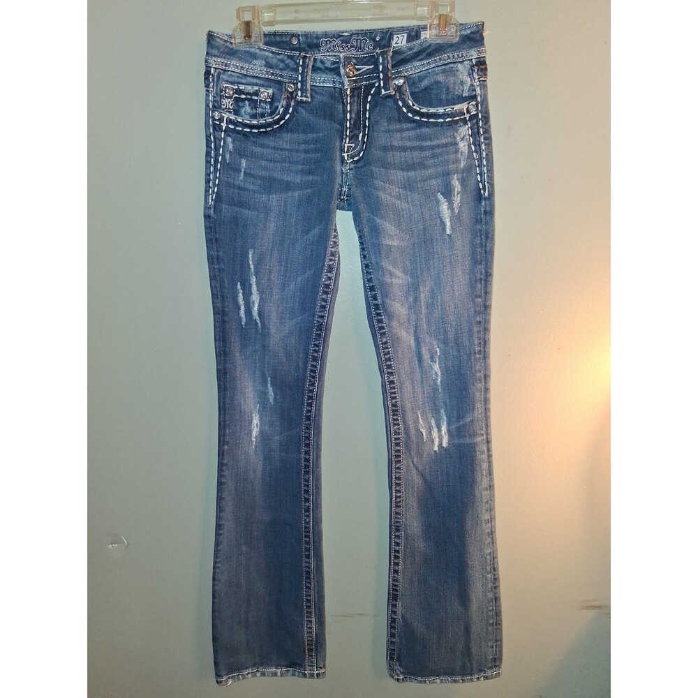 Miss Me JP55014-17 Boot Cut Womens 27 Denim distressed Blue Jeans